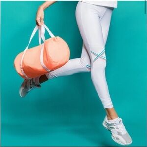 Love Fila by Marion Bartoli white bright pink green tennis leggings w/ruched hem